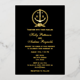 Carte De Vœux En Aluminium Cadre de corde nautique d'ancre de monogramme init