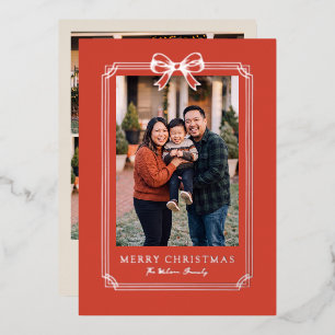 Carte De Vœux En Aluminium Cadre de Noël élégant à ruban rouge pour photo de