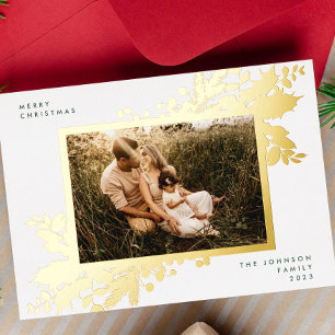 Carte De Vœux En Aluminium Cadre photo botanique doré élégant pour Noël
