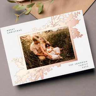 Carte De Vœux En Aluminium Cadre photo botanique élégant en or rose pour Noël