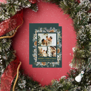 Carte De Vœux En Aluminium Cadre photo botanique jaune élégant Noël