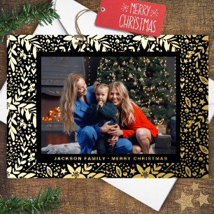Carte De Vœux En Aluminium Cadre photo de Noël botanique en OR noir