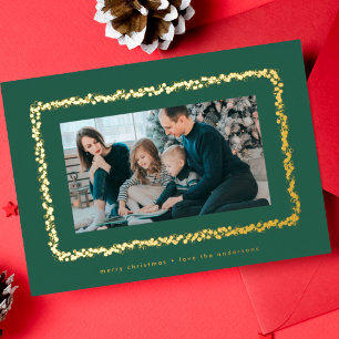 Carte De Vœux En Aluminium cadre photo de Noël élégant bulles vert or