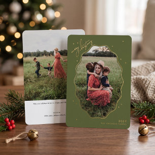 Carte De Vœux En Aluminium Cadre photo festonné vert joyeux