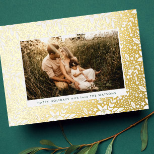 Carte De Vœux En Aluminium Cadre photo floral botanique or élégant Happy