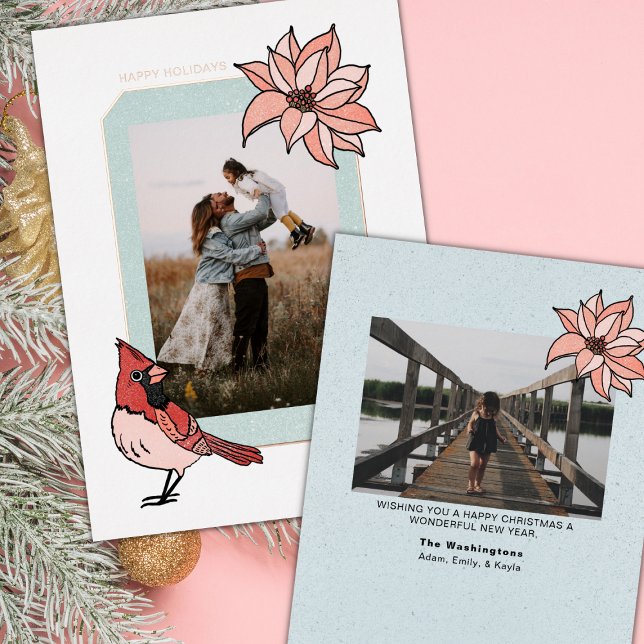 Carte De Vœux En Aluminium Cadre photo géométrique du cardinal de Noël (Créateur téléchargé)