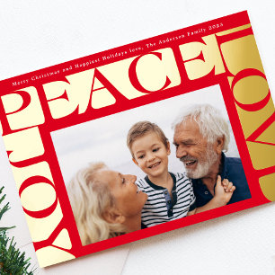 Carte De Vœux En Aluminium Cadre photo LOVE PEACE JOY moderne ROUGE