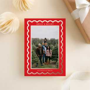 Carte De Vœux En Aluminium Cadre photo rose Gold et Red Simple Scallop