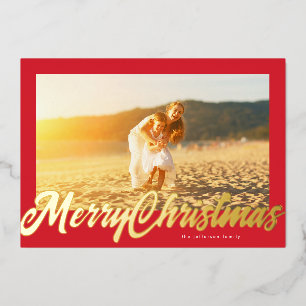 Carte De Vœux En Aluminium Cadre rouge et joyeux Noël en or Photo