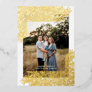 Carte De Vœux En Aluminium Cadres botaniques or dessiné à la main de Noël Pho