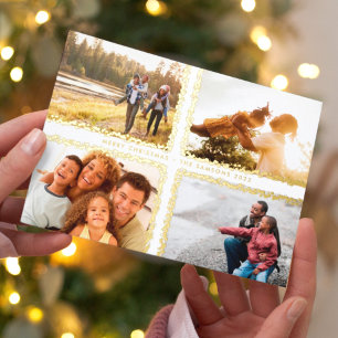 Carte De Vœux En Aluminium Cadres de bokeh dorés Joyeux Noël MULTI Photo
