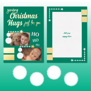 Carte De Vœux En Aluminium Câlins de Noël ajoutez des photos vert et blanc