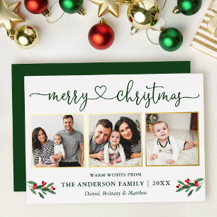 Carte De Vœux En Aluminium Calligraphie Coeur 3 Photo Noël Holly Gold