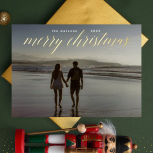 Carte De Vœux En Aluminium Calligraphie de Noël en or imprimé Photo