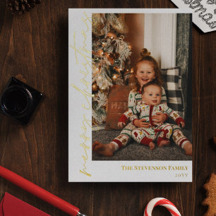 Carte De Vœux En Aluminium Calligraphie en or blanc Photo Joyeux flacon de No