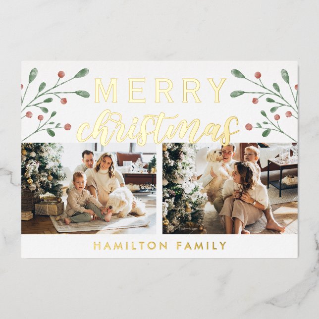 Carte De Vœux En Aluminium Calligraphie Joyeux Noël Cherry Deux photos (Recto)