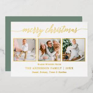 Carte De Vœux En Aluminium Calligraphie Noël 3 Photo Sage Vert Or