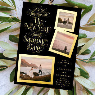 Carte De Vœux En Aluminium calligraphie photo collage nouvelle année joyeux n