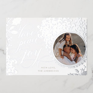 Carte De Vœux En Aluminium Calligraphie vintage Amour, Joie, Paix 1 Photo