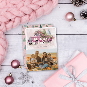 Carte De Vœux En Aluminium Camion de ferme rose vintage Arbre de Noël Photo