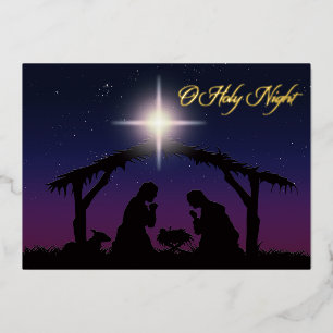 Carte De Vœux En Aluminium Carte de Noël de la Nativité en véritable feuille 