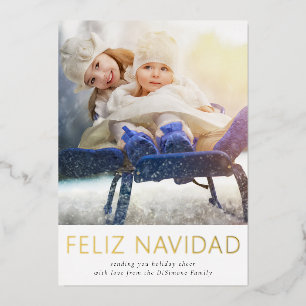 Carte De Vœux En Aluminium Carte de Noël élégante Feliz Navidad en or avec ph