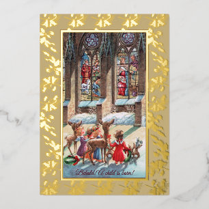 Carte De Vœux En Aluminium Carte de Noël en métal à la fenêtre de l'église po