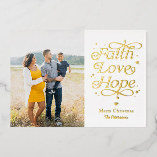Carte De Vœux En Aluminium Carte de Noël en papier d'aluminium Faith Love Hop