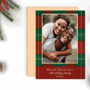Carte De Vœux En Aluminium Carte de Noël en plaid doré pour photo de fêtes