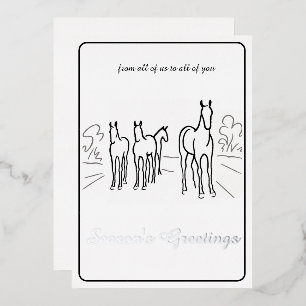 Carte De Vœux En Aluminium Carte de Noël minimale en noir et blanc avec cheva