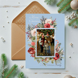 Carte De Vœux En Aluminium Carte de Noël personnalisée avec rose bleue en feu