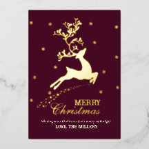 Carte de Noël personnalisée en feuille d'or de ren
