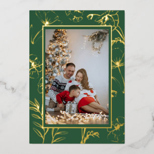 Carte De Vœux En Aluminium Carte de Noël photo en émeraude verte avec feuille