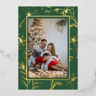 Carte De Vœux En Aluminium Carte de Noël photo en émeraude verte avec feuille