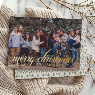 Carte De Vœux En Aluminium Carte de Noël verte à motif simple en écriture mét