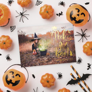 Carte De Vœux En Aluminium Carte de photo Halloween Peek a Boo en feuille mét