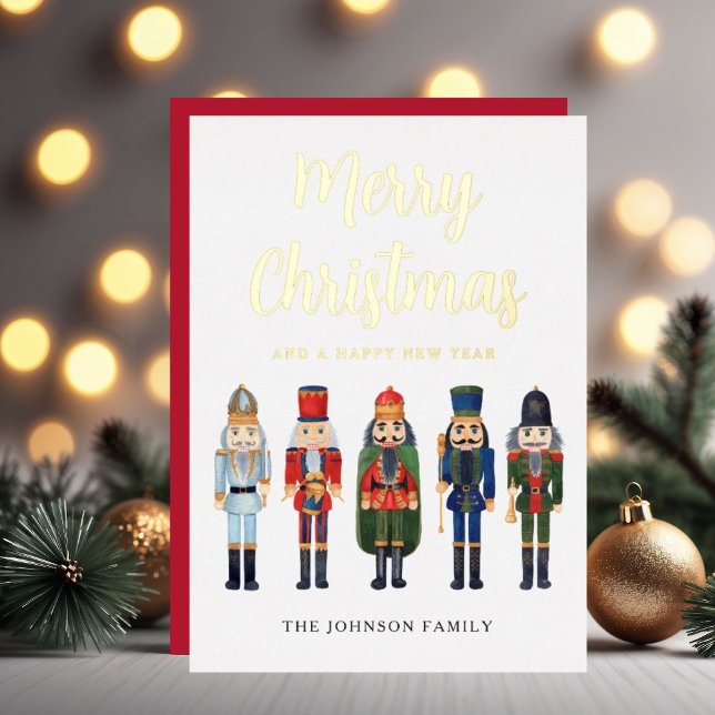 Carte De Vœux En Aluminium Casse-noix mignonne Joyeux or de Noël (Cute Nutcracker Merry Christmas Gold Foil Holiday Card)