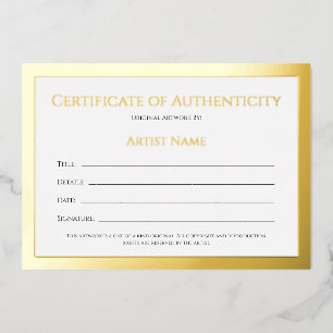 Carte De Vœux En Aluminium Certificat d'authenticité Ultra Luxe Gold Foil
