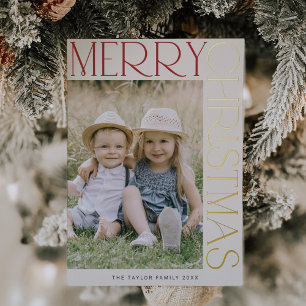 Carte De Vœux En Aluminium CHARLIE Crème Dorure Fun Photo Joyeux Noël