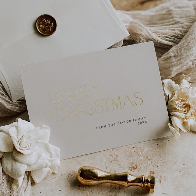 Carte De Vœux En Aluminium CHARLIE Gold Foil Famille simple Joyeux Noël (CHARLIE Gold Foil Simple Family Merry Christmas Foil Holiday Card)