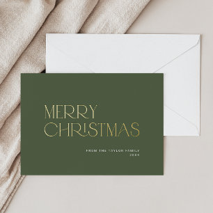 Carte De Vœux En Aluminium CHARLIE Green Foil Simple Famille Joyeux Noël