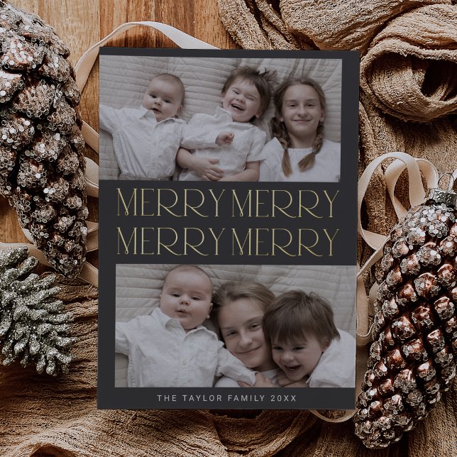 Carte De Vœux En Aluminium CHARLIE Grey Foil Photo Fun Joyeux Noël (CHARLIE Gray Foil Photo Fun Merry Merry Christmas Foil Holiday Card)