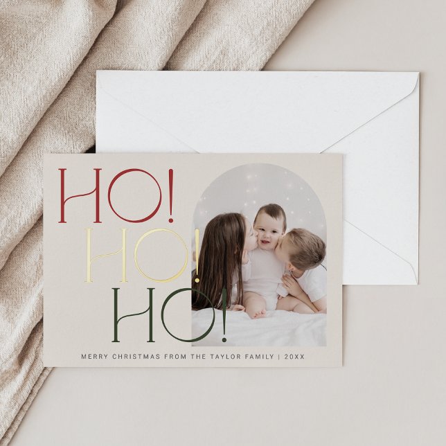 Carte De Vœux En Aluminium CHARLIE Red Green Foil Ho Ho Ho Photo Noël (CHARLIE Red Green Foil Ho Ho Ho Photo Christmas Foil Holiday Card)