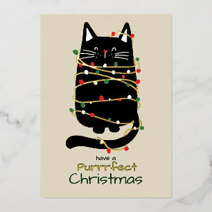 Carte De Vœux En Aluminium Chat drôle en lumières Photo Purr parfaite Noël Or