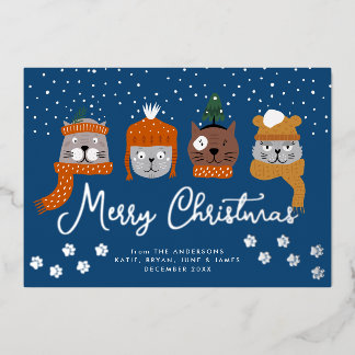 Carte De Vœux En Aluminium Chats mignons en kits d'hiver dans les flocons de 