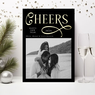 Carte De Vœux En Aluminium Cheers Bonne Année Moderne Chic Famille 2 Photo
