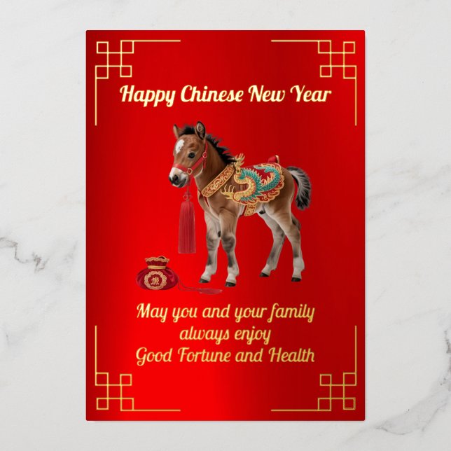 Carte De Vœux En Aluminium Cheval avec Money Pouch Chinois New Year Foil Card (Recto)