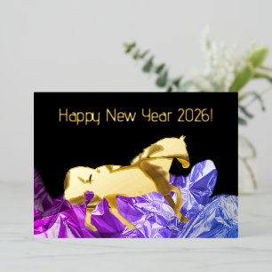 Carte De Vœux En Aluminium Cheval sur papier froissé - bonne année 20xx