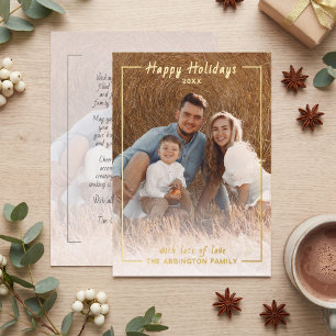 Carte De Vœux En Aluminium Chic Classy Joyeuses Fêtes Photo de Famille en Or