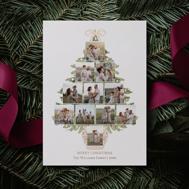 Carte De Vœux En Aluminium Chic Coquette Arbre de Noël 12 Photo Rose Gold (Créateur téléchargé)